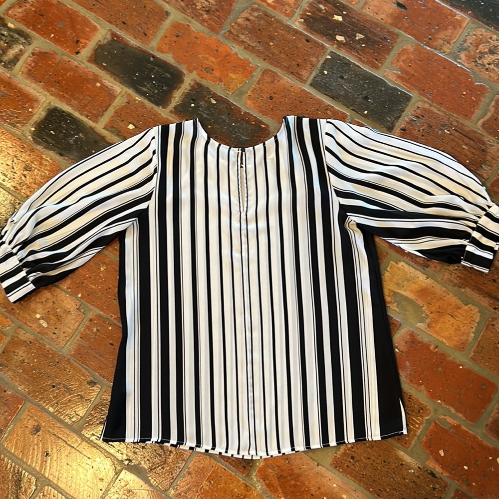 Worthington black and white stripe blouse szM - Picture 7 of 9